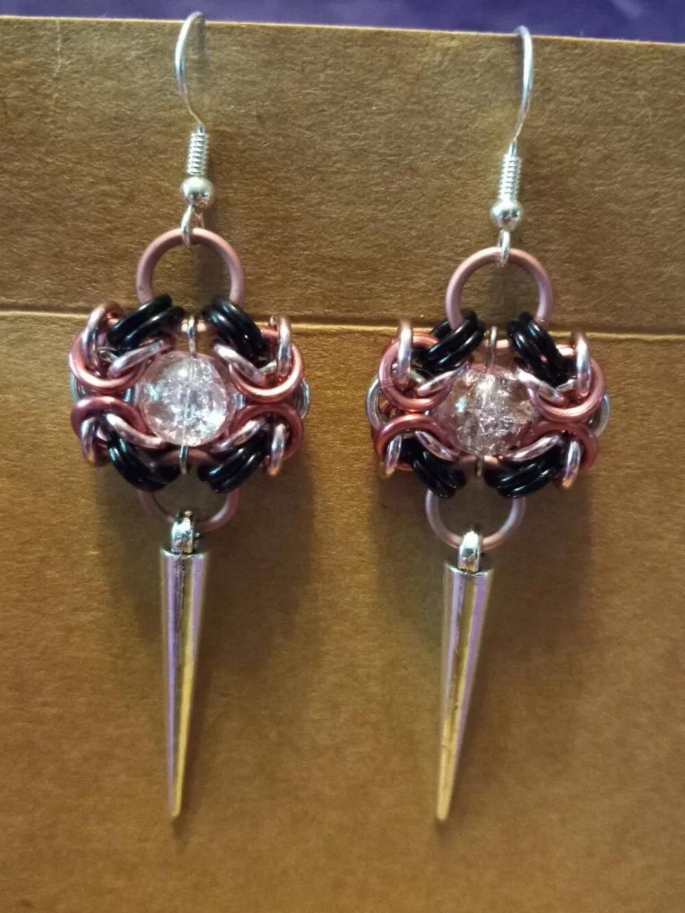 Pink Romanov Byzantine spiked Chain Mail Earrings
